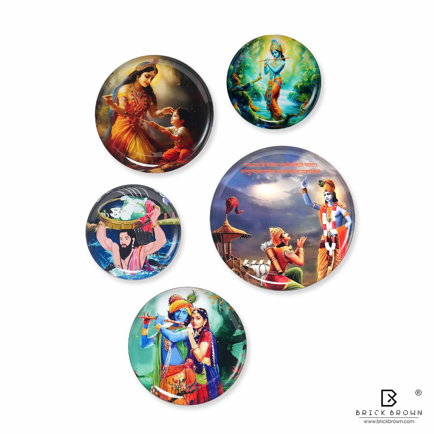 Krishna Saga Wall Plates Set (12 Inch, 10 Inch, 8 Inch, Set of 5)