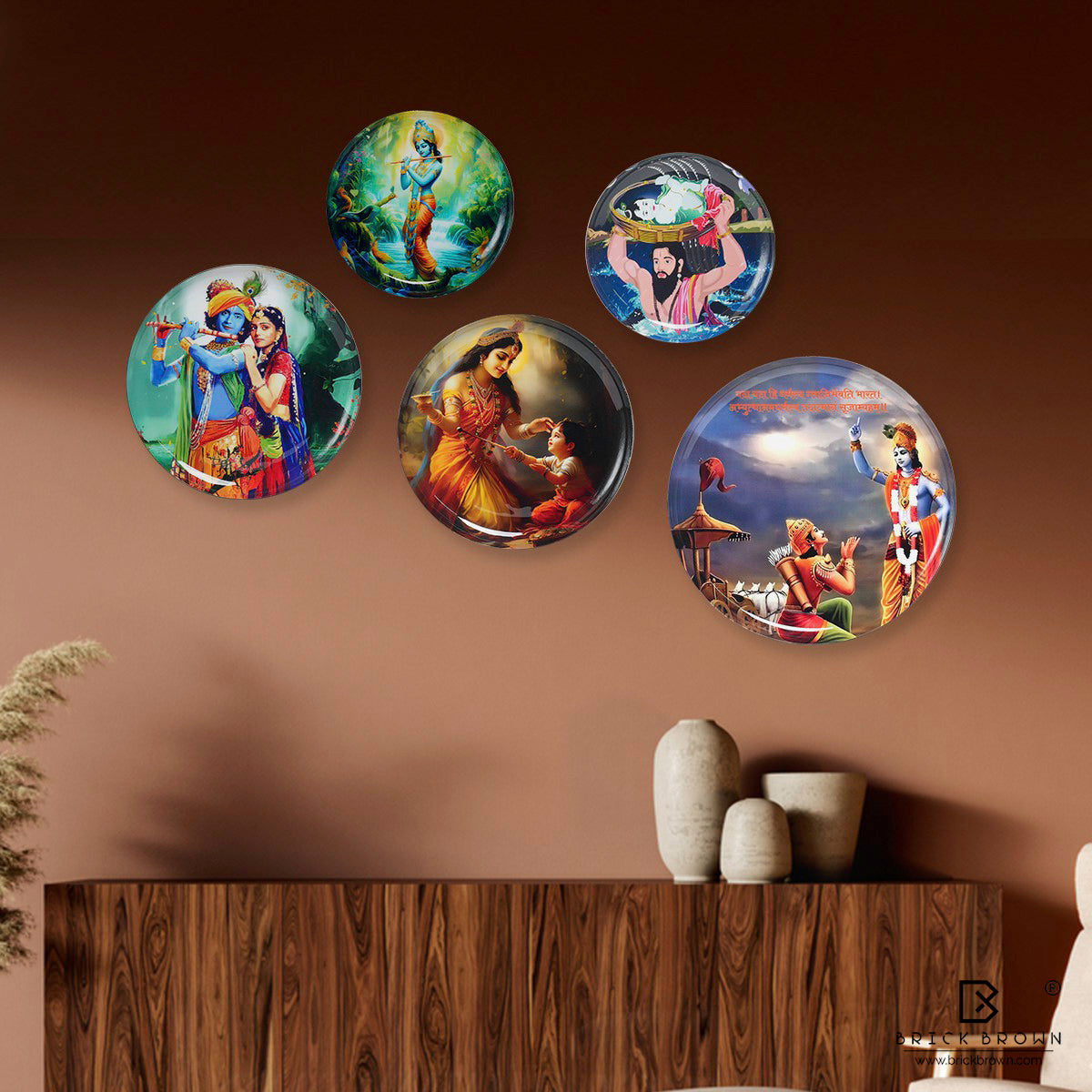 Krishna Saga Wall Plates Set (12 Inch, 10 Inch, 8 Inch, Set of 5)