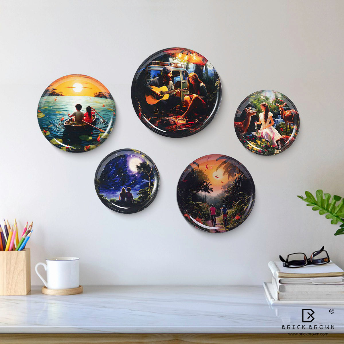 The Nature Connection Wall Plates Set (12 Inch, 10 Inch, 8 Inch, Set of 5)