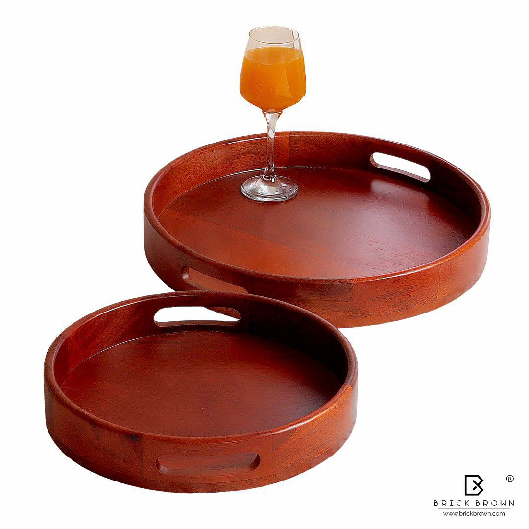 Classic Round Serving Tray from Mahogany Collection (Set of 2)