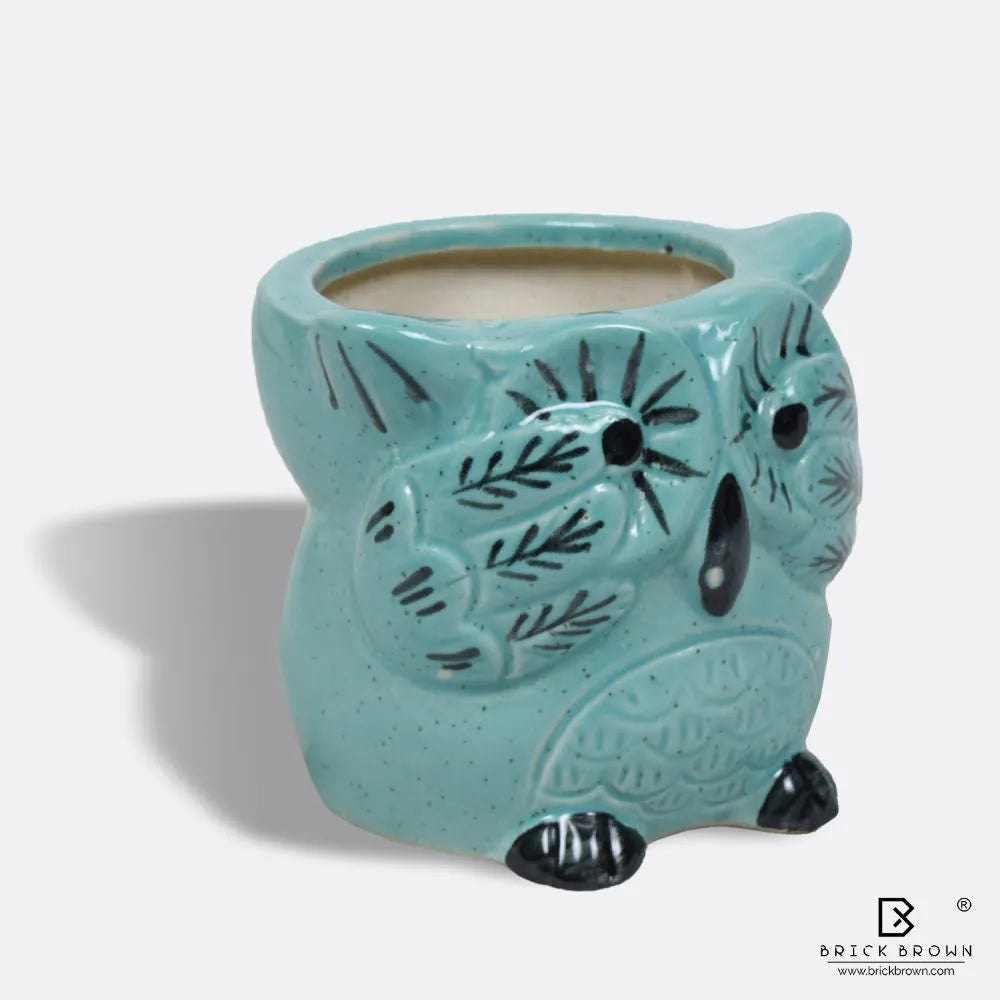 Mini Owl Planter in Blue