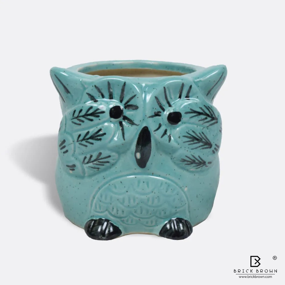 Mini Owl Planter in Blue