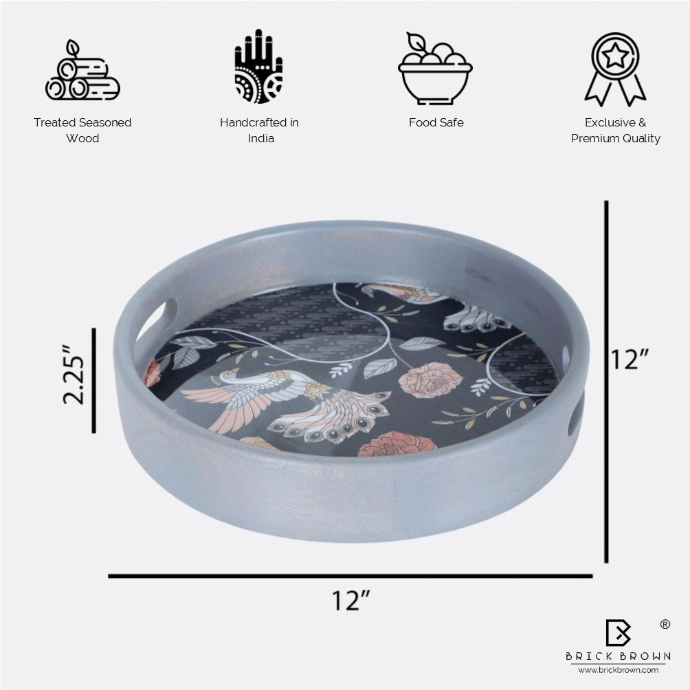 Batik Round Serving Tray in Grey