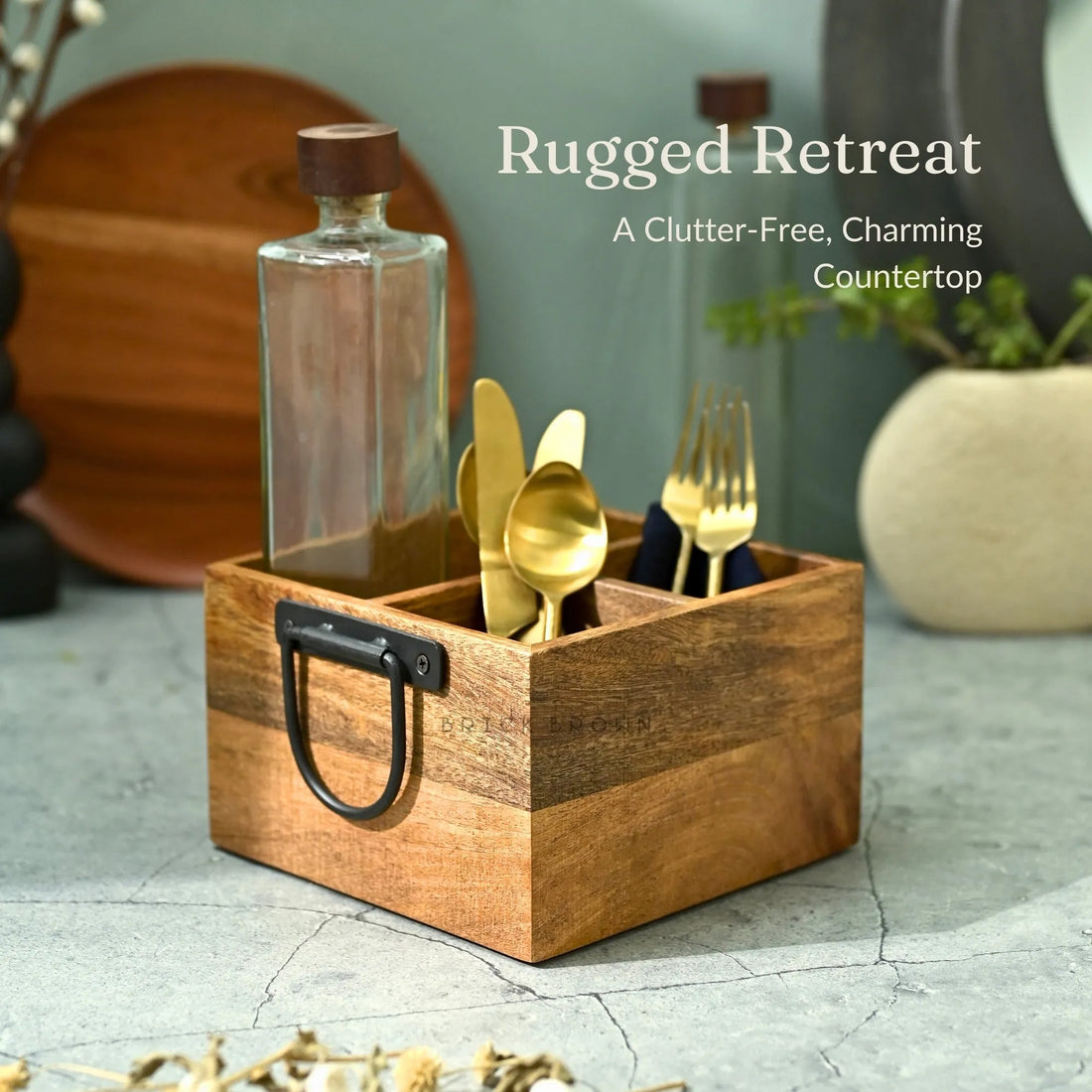 Rugged Wood Cutlery Caddy/Holder