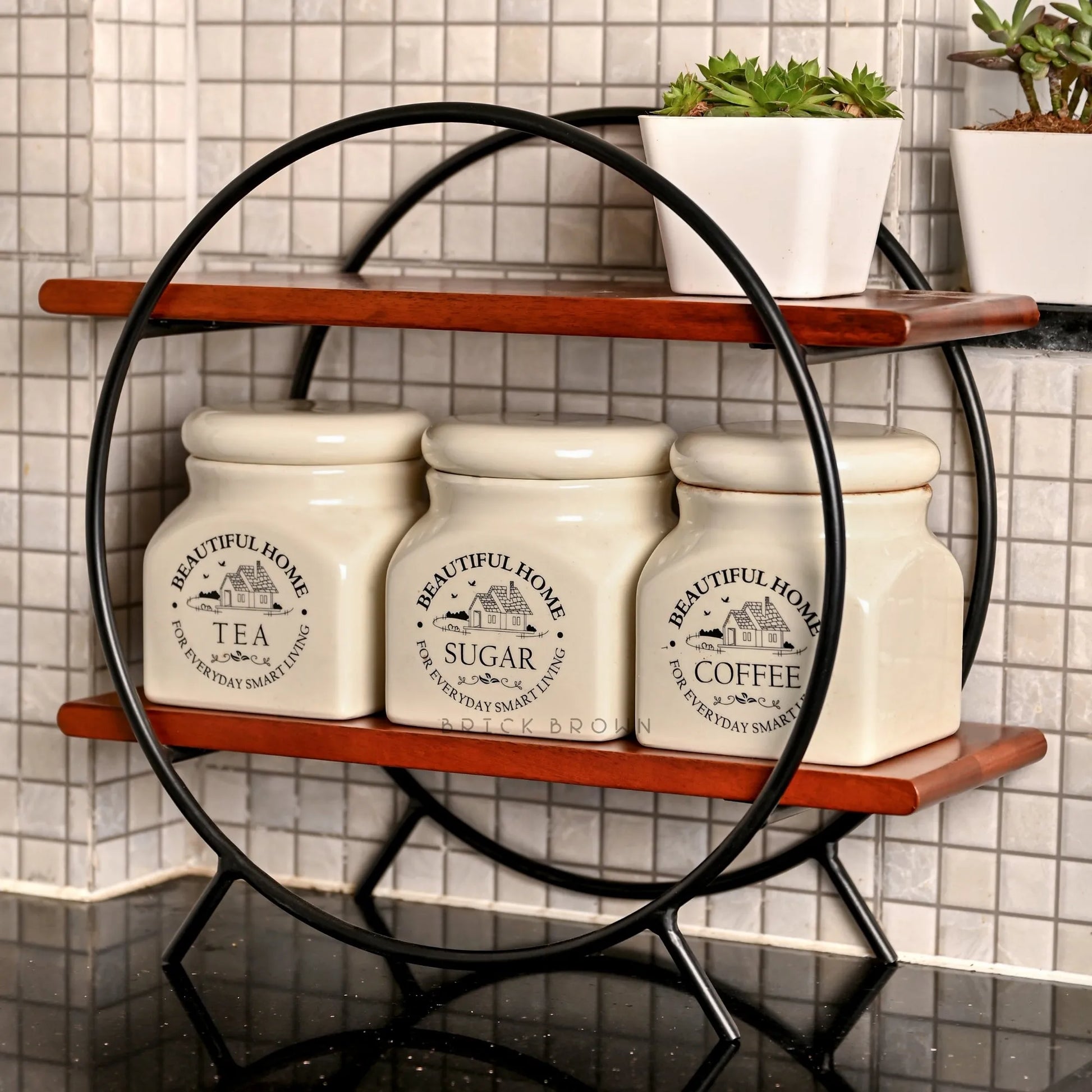 Circular Organizer with Black Frame from Mahogany Collection