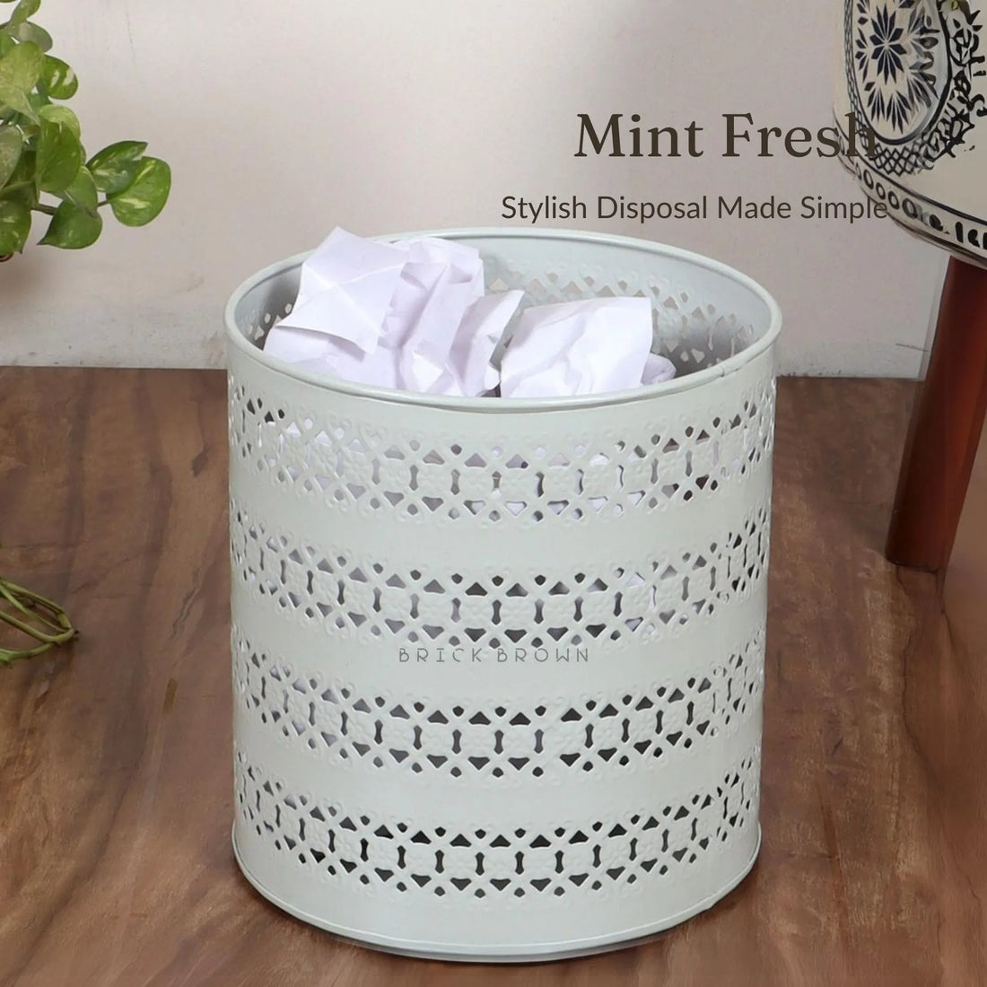 Ivory Mint Wastebasket