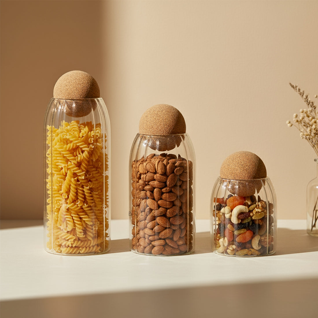 Oro Glass Storage Jar Set of 3 (500ml, 750ml, 1000ml)