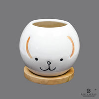 Cute Puppy Face Planter with Wooden Base