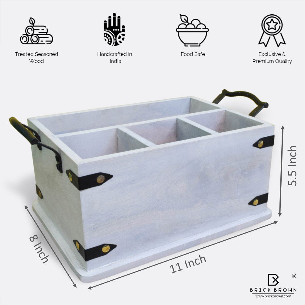 Family Cutlery Caddy/Holder in White Wash