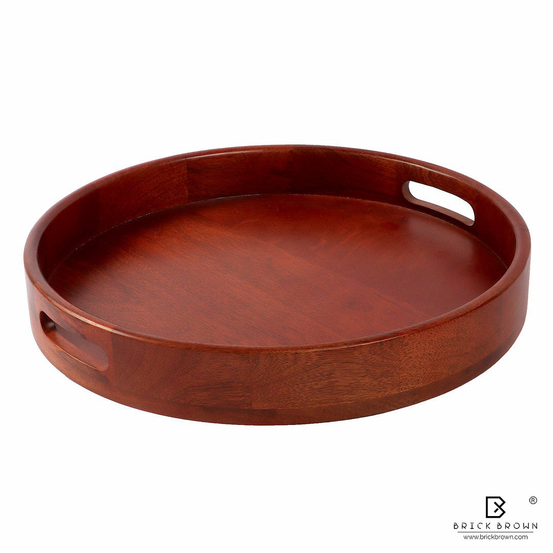 Large round best sale wooden serving tray