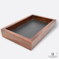 Set of Four Trays/Organizers in Mahogany and Vegan Leather