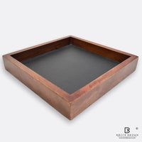 Set of Four Trays/Organizers in Mahogany and Vegan Leather