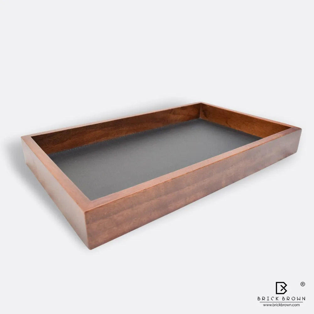 Set of Four Trays/Organizers in Mahogany and Vegan Leather