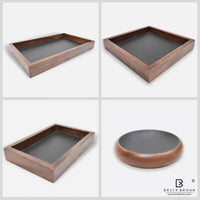 Set of Four Trays/Organizers in Mahogany and Vegan Leather