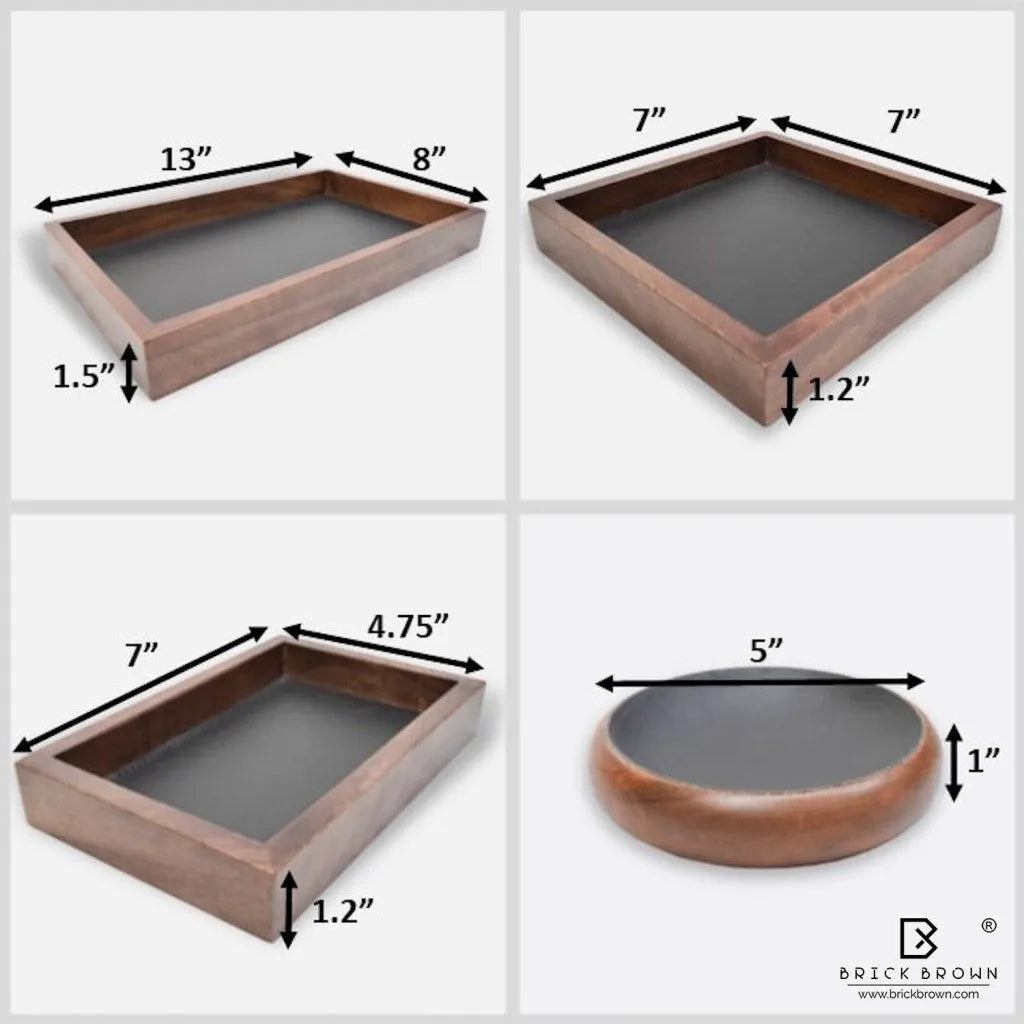 Set of Four Trays/Organizers in Mahogany and Vegan Leather