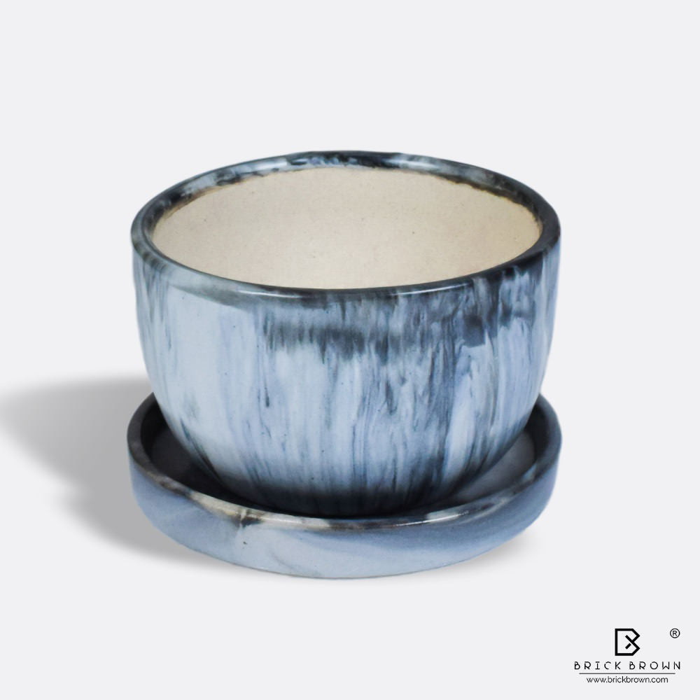 Planter with Base in Black Marble Texture