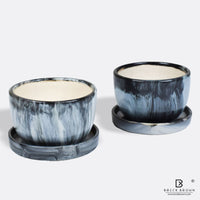 Planter with Base in Black Marble Texture