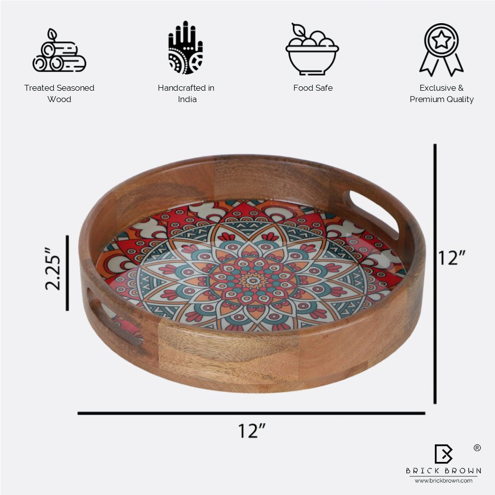 Ornamental Mandala Tray from Mahogany Collection