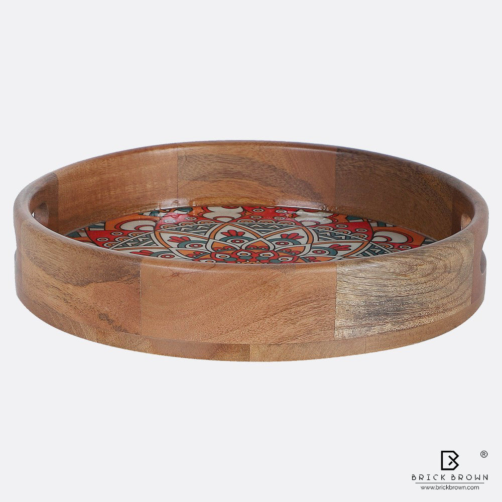 Ornamental Mandala Tray from Mahogany Collection