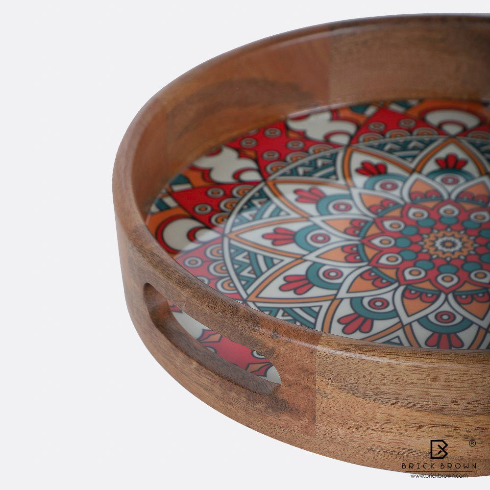 Ornamental Mandala Tray from Mahogany Collection