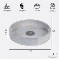 Mandala Round Serving Tray in Whitewash