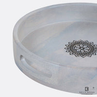 Mandala Round Serving Tray in Whitewash