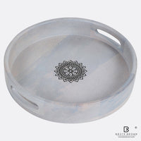Mandala Round Serving Tray in Whitewash