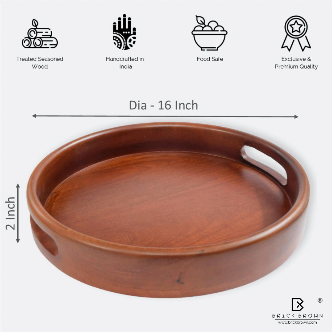 Classic Round Serving Tray from Mahogany Collection (Large, 16Inch)